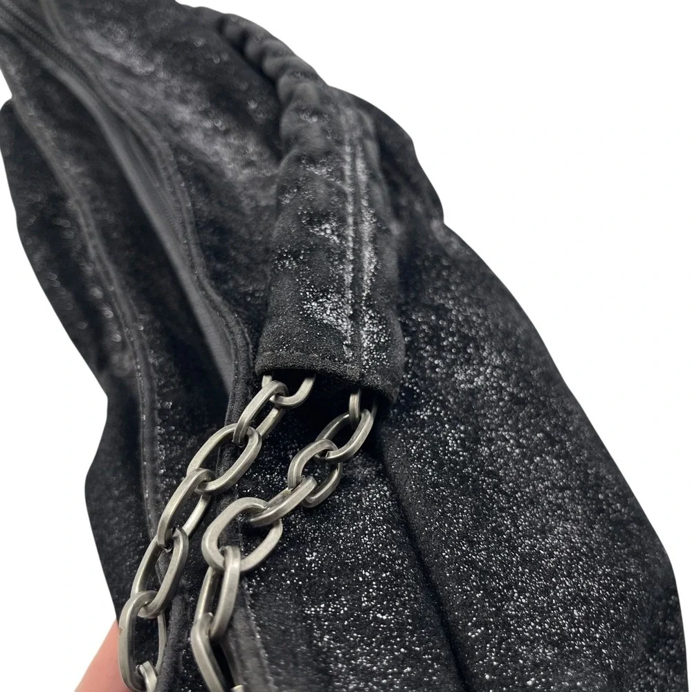 Y2K Black Glitter Small Hobo Bag Metal Chain 2006 Old Navy Whimsigoth Purse‎